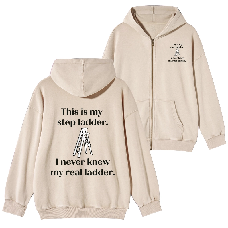Tokyo-Tiger A Real Ladder Funny Washed Zip Hoodie