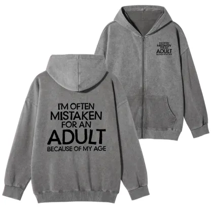 Tokyo-Tiger Old In Age But Young At Heart Washed Zip Hoodie