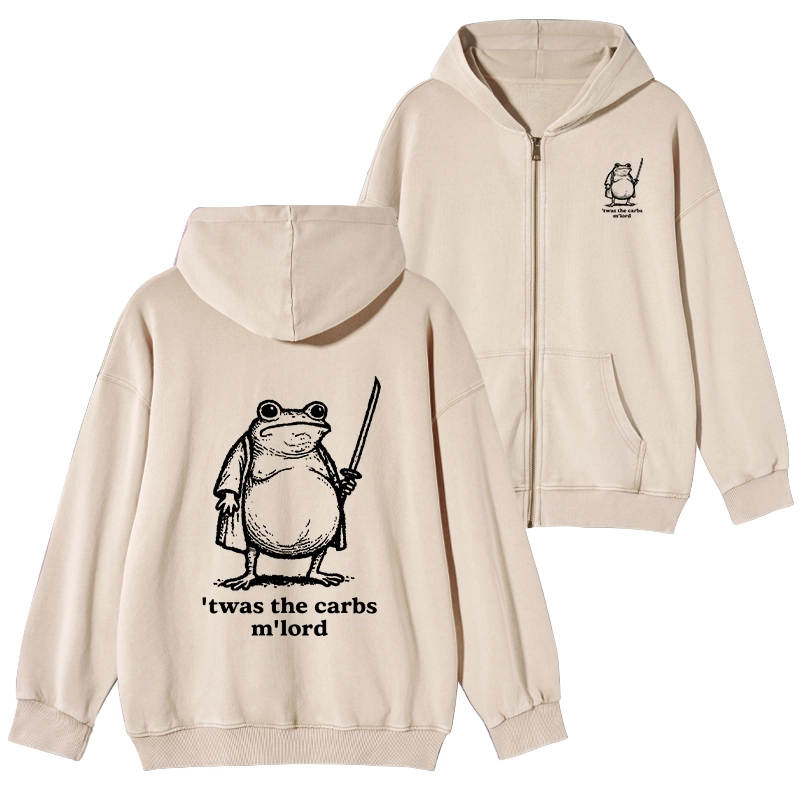 Tokyo-Tiger Funny Fat Samurai Frog Washed Zip Hoodie