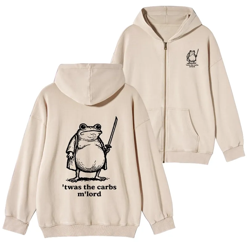 Tokyo-Tiger Funny Fat Samurai Frog Washed Zip Hoodie