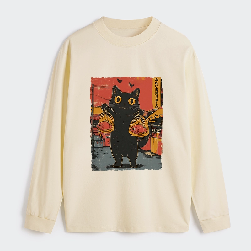 Tokyo-Tiger Cat Fishing Japanese Classic Long Sleeve T-Shirt