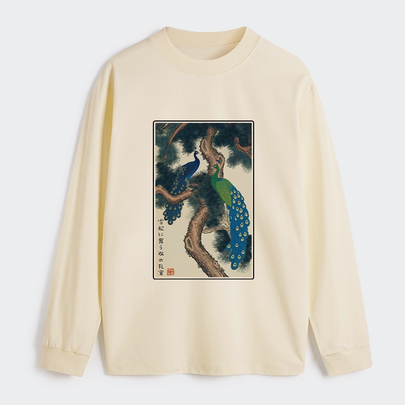 Tokyo-Tiger Peacocks in Snowy Pines Classic Long Sleeve T-Shirt