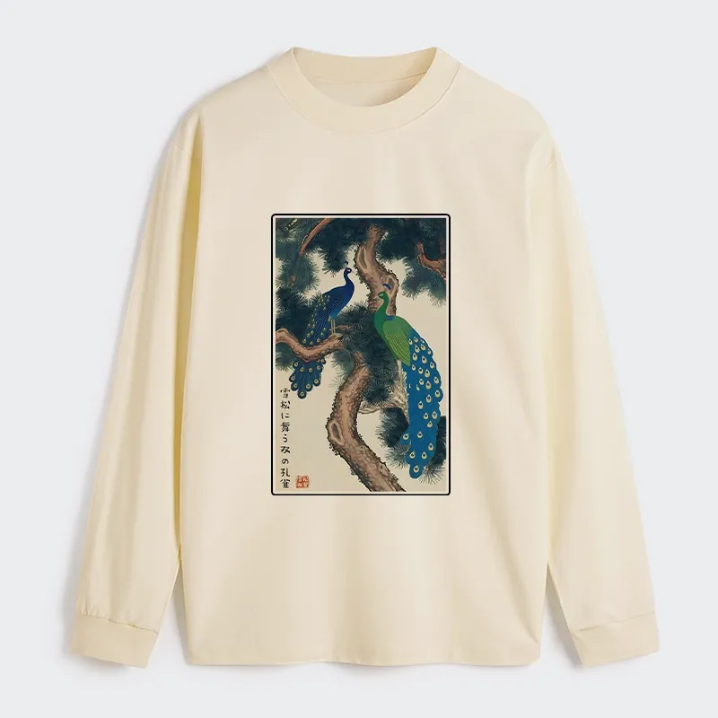 Tokyo-Tiger Peacocks in Snowy Pines Classic Long Sleeve T-Shirt