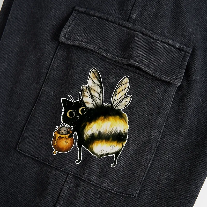 Tokyo-Tiger Cute Catbee Butt Washed Utility Sweatpants