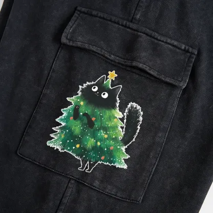 Tokyo-Tiger Christmas Tree Cat Japan Washed Utility Sweatpants
