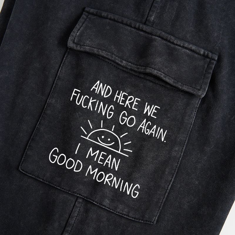 Tokyo-Tiger Different Meanings Of "Good Morning" Washed Utility Sweatpants