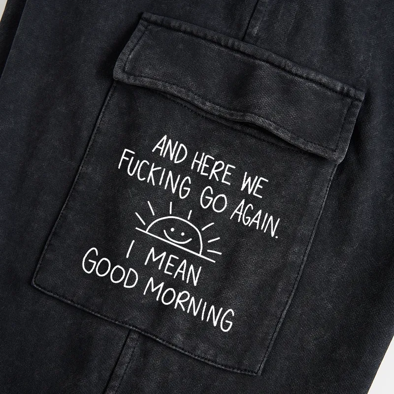 Tokyo-Tiger Different Meanings Of "Good Morning" Washed Utility Sweatpants
