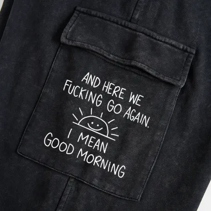Tokyo-Tiger Different Meanings Of "Good Morning" Washed Utility Sweatpants