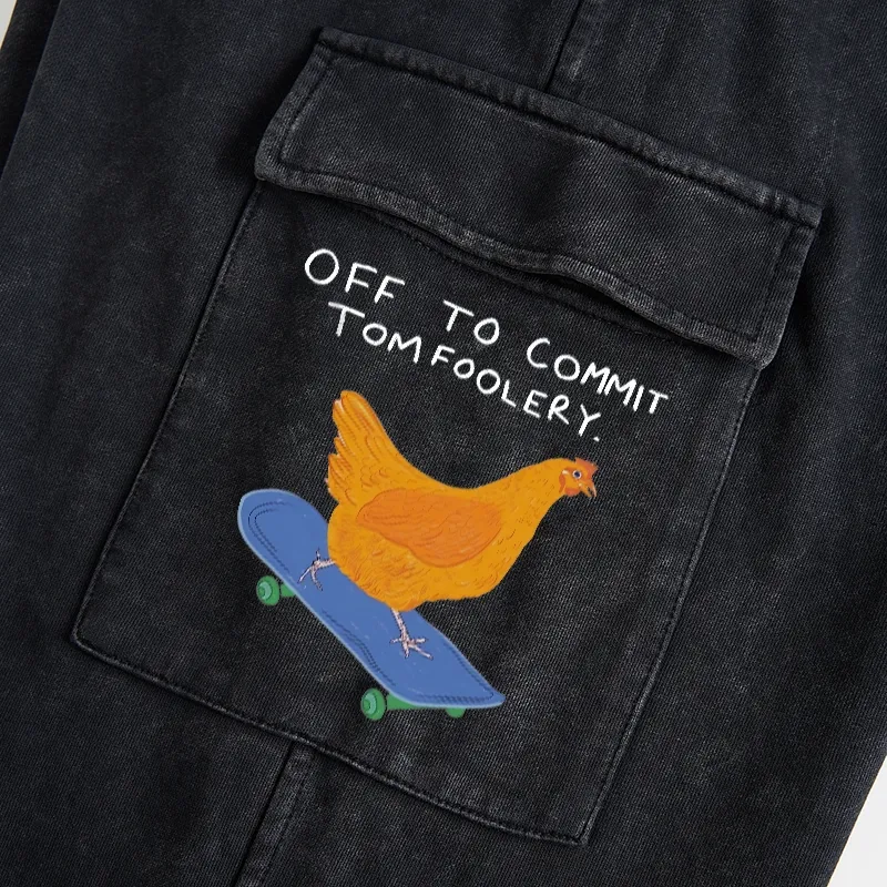 Tokyo-Tiger Chicken Was About To Do Something Bad Washed Utility Sweatpants