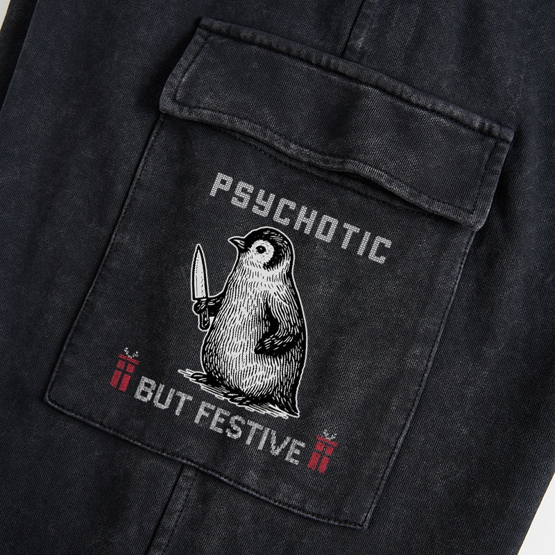 Tokyo-Tiger Overstimulated but Festive Christmas Washed Utility Sweatpants