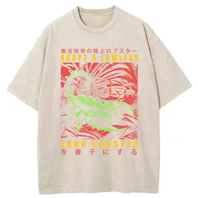 Tokyo-Tiger Adopting A Land Lobster Japanese Washed T-Shirt