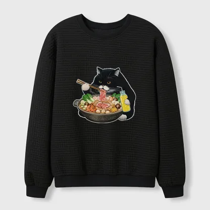 Tokyo-Tiger Black Cat Eating Hot Pot Waffle Sweatshirt