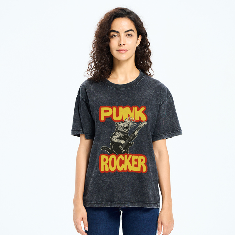 Tokyo-Tiger Punk Rock Kitty Washed T-Shirt