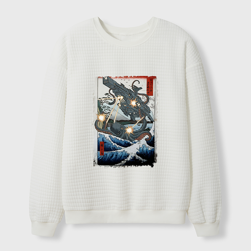 Tokyo-Tiger Octopus VS Spaceship Waffle Sweatshirt