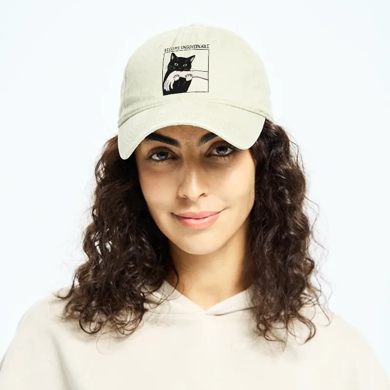 Tokyo-Tiger Black Cat Biting Washed Cap