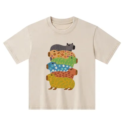 Tokyo-Tiger Colorful Capybaras Kids Washed T-Shirt