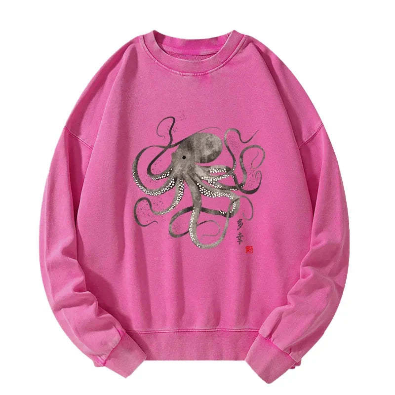 Tokyo-Tiger Octopus Japanese Calligraphy Washed Sweatshirt Sale
