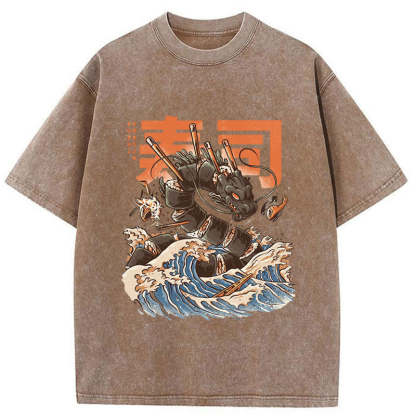 Tokyo-Tiger Great Sushi Dragon Washed T-Shirt