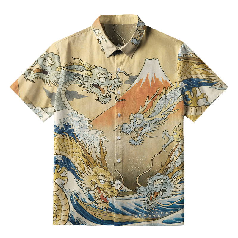Tokyo-Tiger Japanese Ancient Dragon Button-up Shirt
