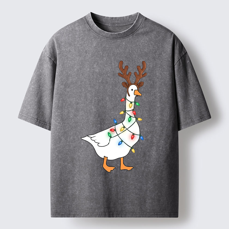 Tokyo-Tiger Funny Christmas Goose Washed T-Shirt