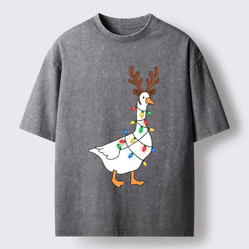 Tokyo-Tiger Funny Christmas Goose Washed T-Shirt
