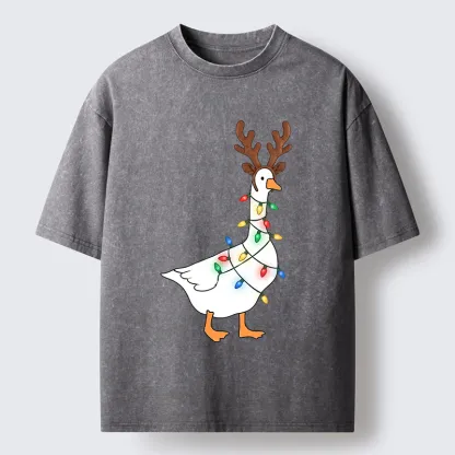 Tokyo-Tiger Funny Christmas Goose Washed T-Shirt