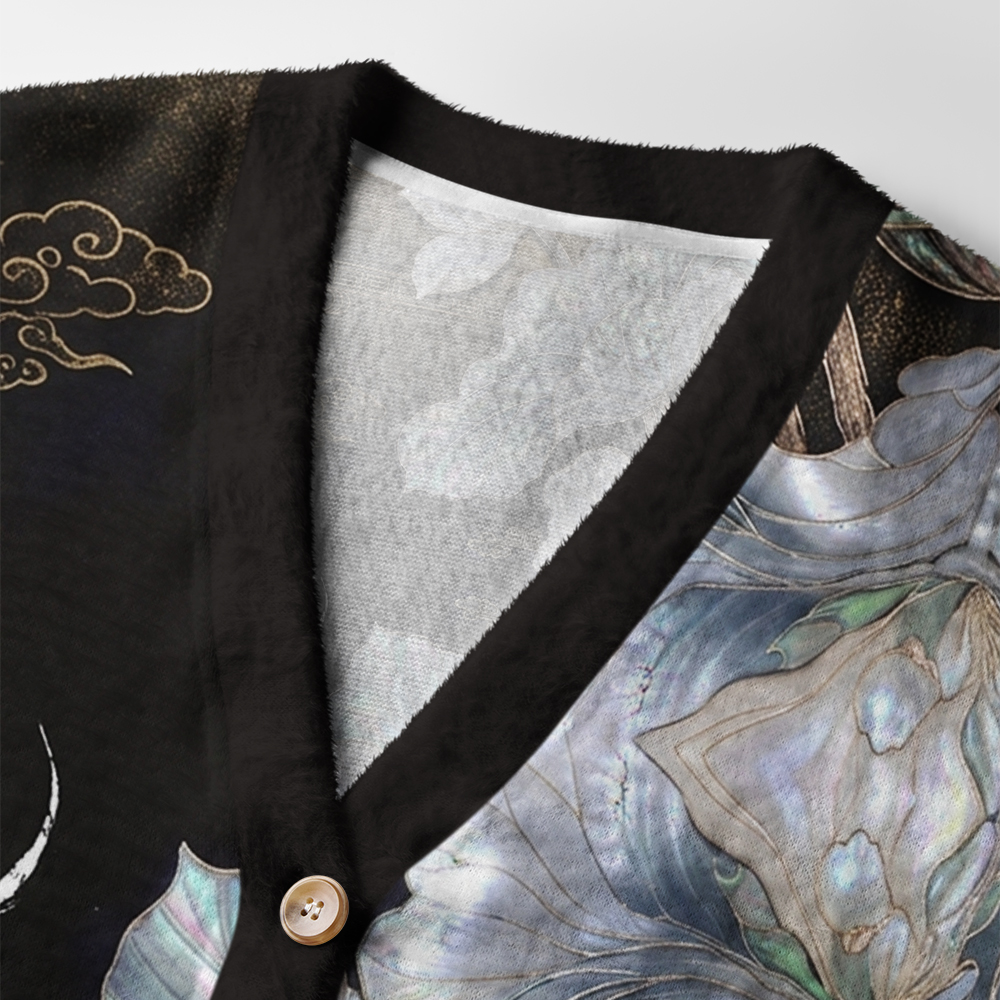 Tokyo-Tiger Lotus Adorned With Golden Specks Ugly Cardigan Sweater