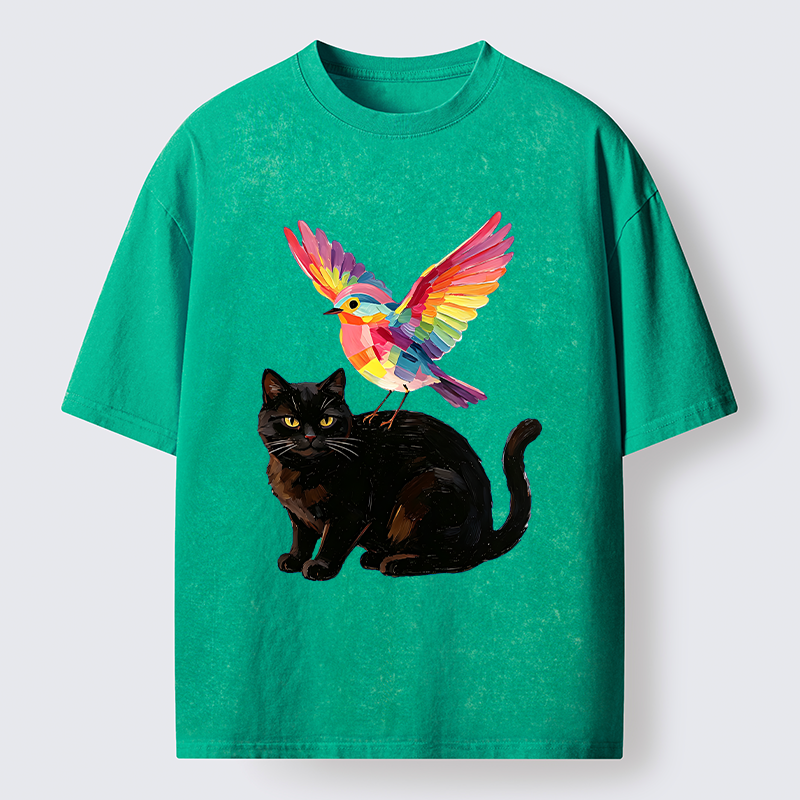 Tokyo‑Tiger Rainbow Bird With Cat Washed T‑Shirt