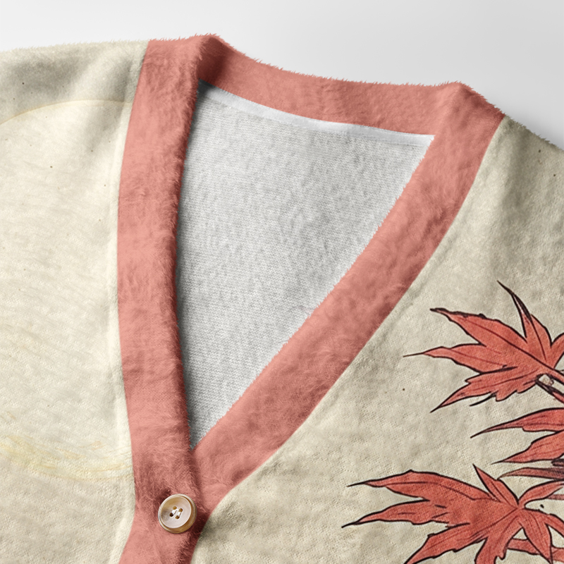 Tokyo-Tiger Autumn Moon Maple Cat Art Ugly Cardigan Sweater