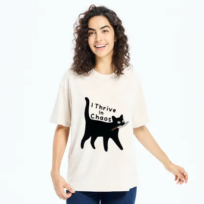 Tokyo-Tiger Chaotic Black Cat With Knife Washed T-Shirt