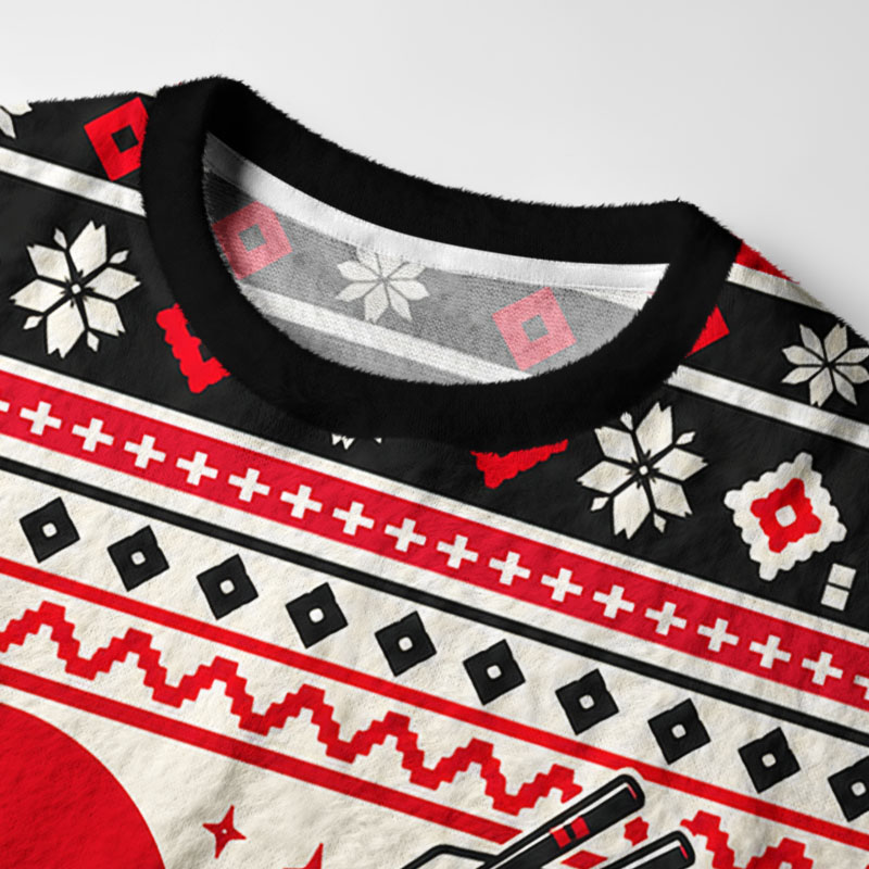 Tokyo-Tiger Traditional Japanese Records Fuzzy Christmas Ugly Sweatshirt