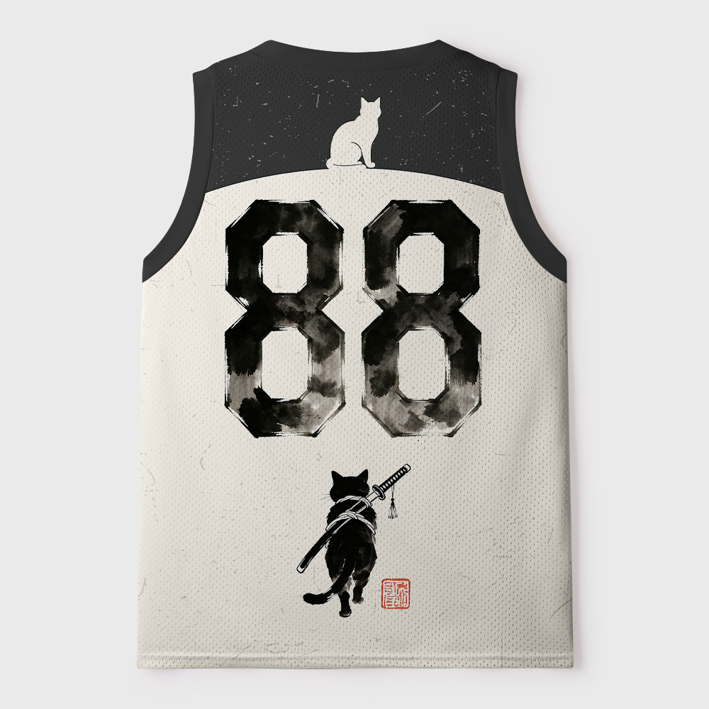 Tokyo-Tiger Japanese Meditation Cat Samurai Mesh Tank Top