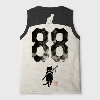 Tokyo-Tiger Japanese Meditation Cat Samurai Mesh Tank Top