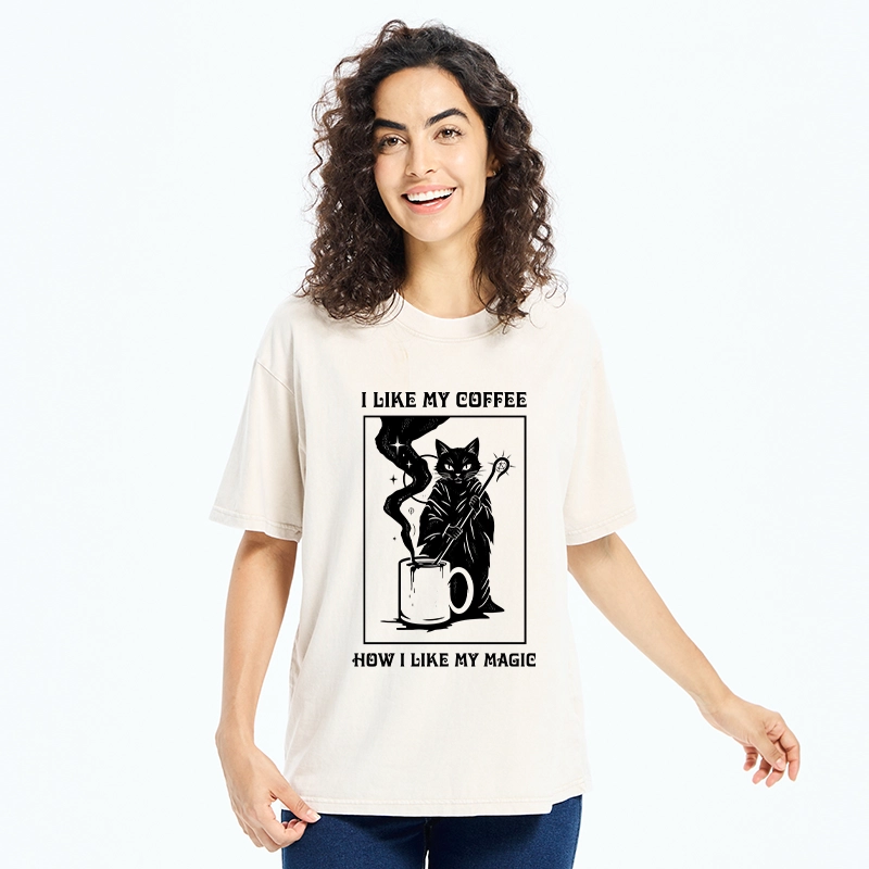 Tokyo-Tiger Wizard Cat Brewing Magic Coffee Washed T-Shirt