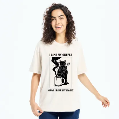 Tokyo-Tiger Wizard Cat Brewing Magic Coffee Washed T-Shirt