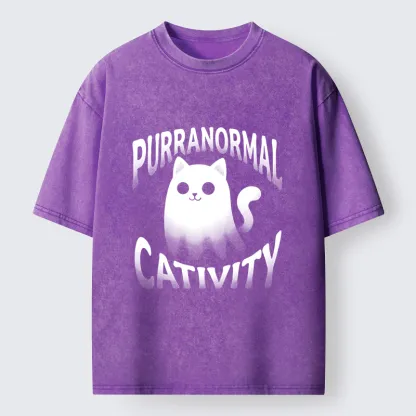 Tokyo‑Tiger Funny Ghost Cat Meme Washed T‑Shirt