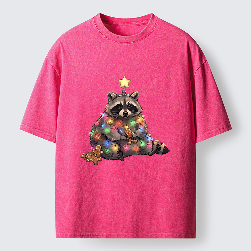 Tokyo-Tiger Christmas Raccoon Funny Meme Washed T-Shirt