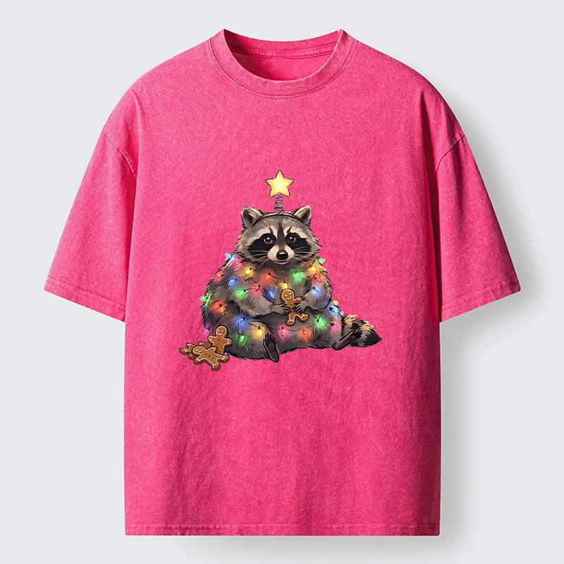 Tokyo-Tiger Christmas Raccoon Funny Meme Washed T-Shirt