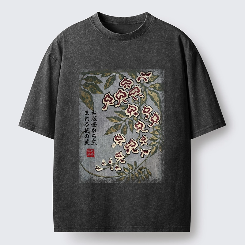 Tokyo‑Tiger Retro Vine Blossom Washed T‑Shirt