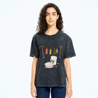 Tokyo-Tiger Sushi Washing Clothes Washed T-Shirt