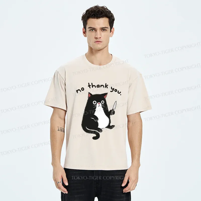 Tokyo-Tiger Tuxedo Cat Holding A Knife Washed T-Shirt