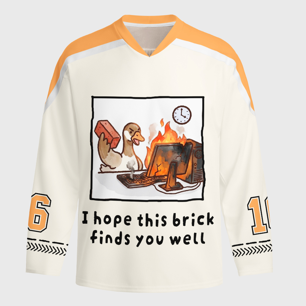 Tokyo-Tiger Office Angry Duck Graphic Long-Sleeve Hockey Jersey
