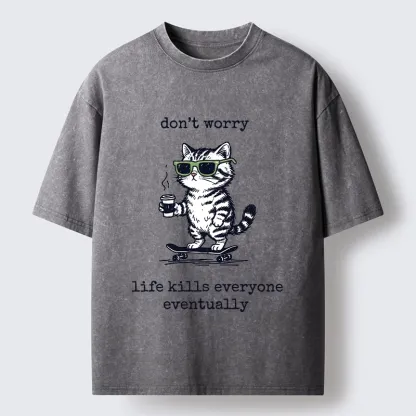 Tokyo-Tiger Chill Cat Meme Washed T-Shirt