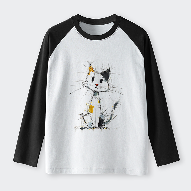 Tokyo-Tiger Minimal Splash Ink Cute Cat Raglan Long Sleeve T-shirt