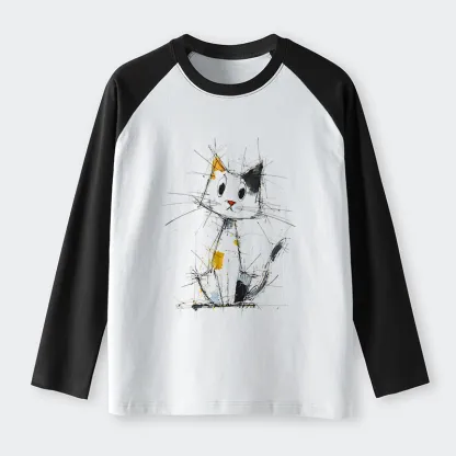 Tokyo-Tiger Minimal Splash Ink Cute Cat Raglan Long Sleeve T-shirt