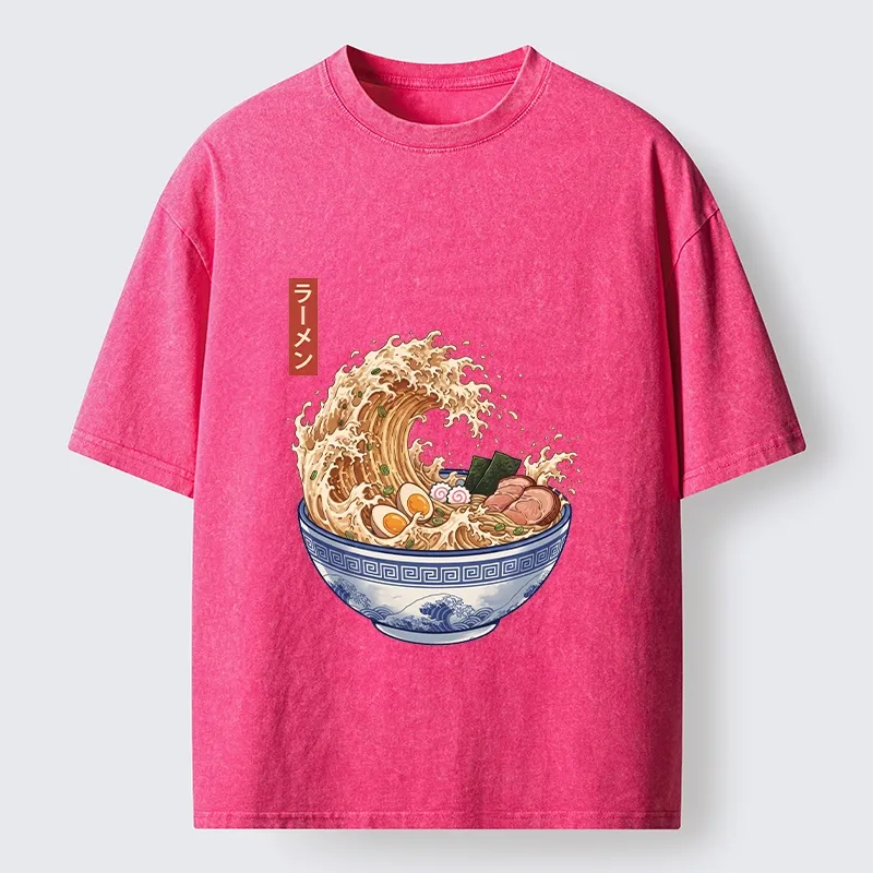 Tokyo‑Tiger Funny Wave Ramen Washed T‑Shirt