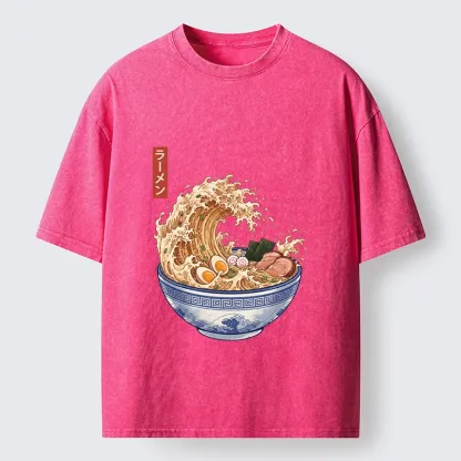 Tokyo‑Tiger Funny Wave Ramen Washed T‑Shirt
