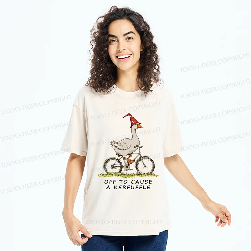 Tokyo-Tiger Stupid Goose Riding A Bicycle Washed T-Shirt