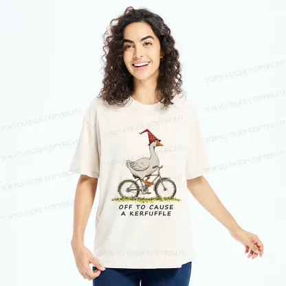 Tokyo-Tiger Stupid Goose Riding A Bicycle Washed T-Shirt
