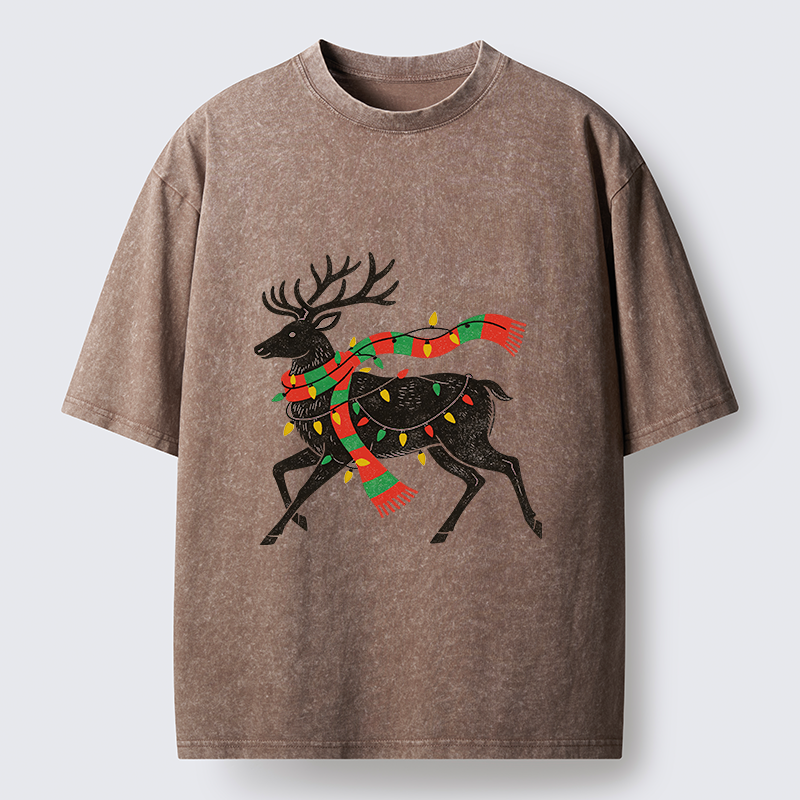 Tokyo-Tiger Christmas Light Reindeer Washed T-Shirt